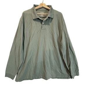 LL Bean Sage Green Pique Knit Long Sleeve Polo Shirt XXL 2X 2XL Traditional Fit